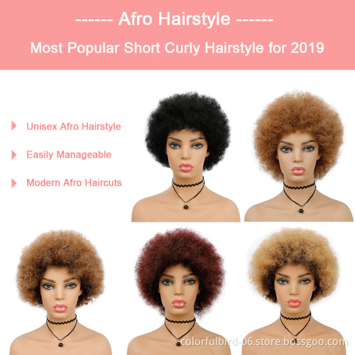 Ombre Brown Short Afro Wig 100%Human Hair Colored Wig Short Kinky Curly Wig for black women